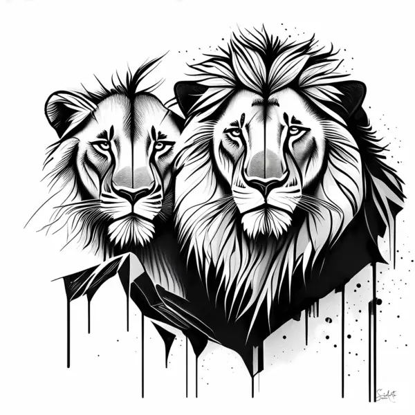 Two Lions BW